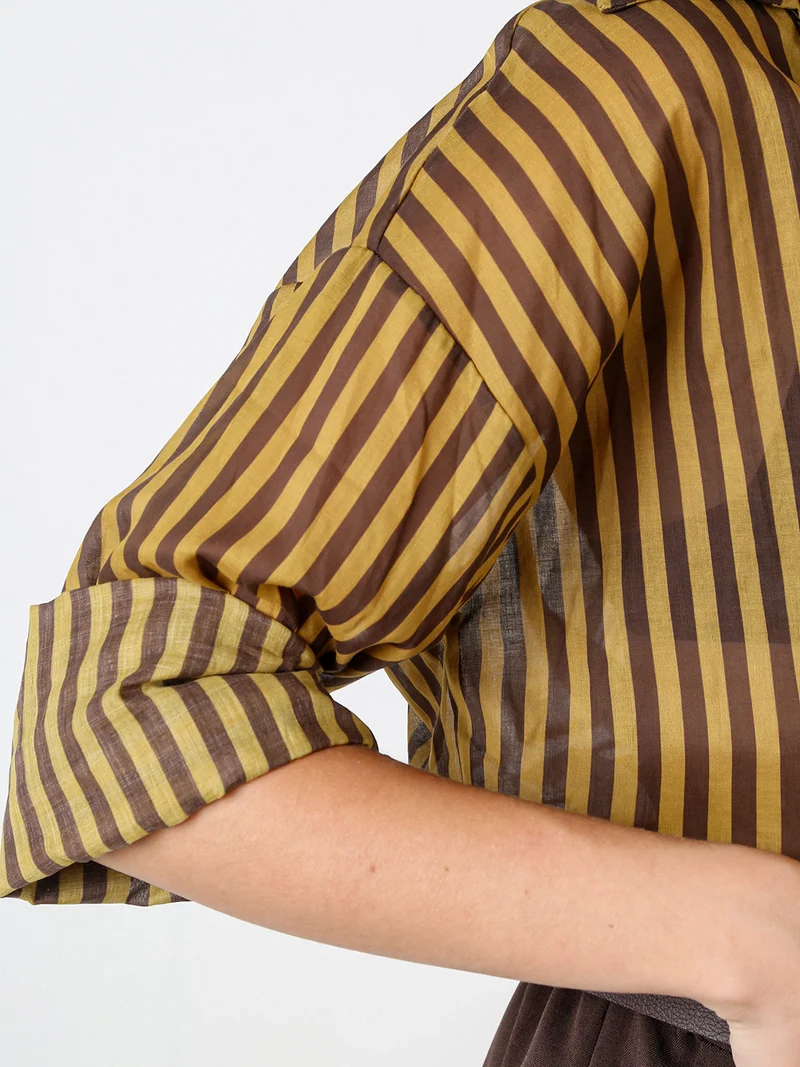 Camicia donna oversize in cotone con stampa a righe - senape