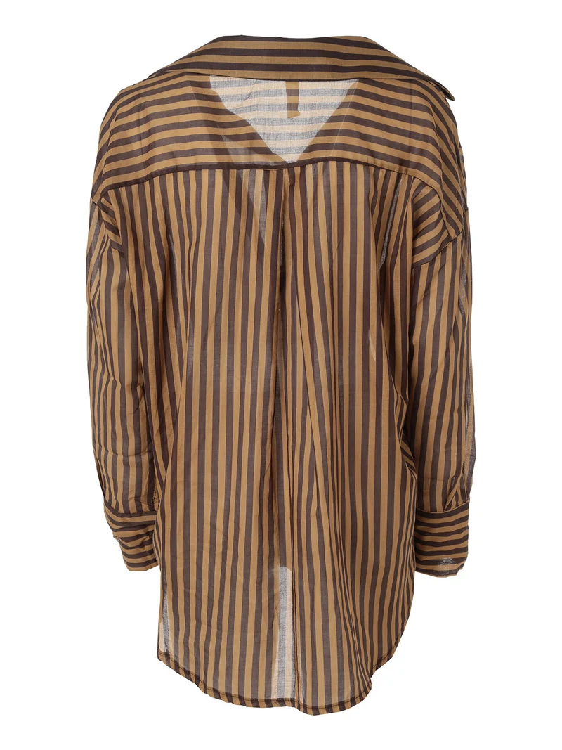 Camicia donna oversize in cotone con stampa a righe - senape