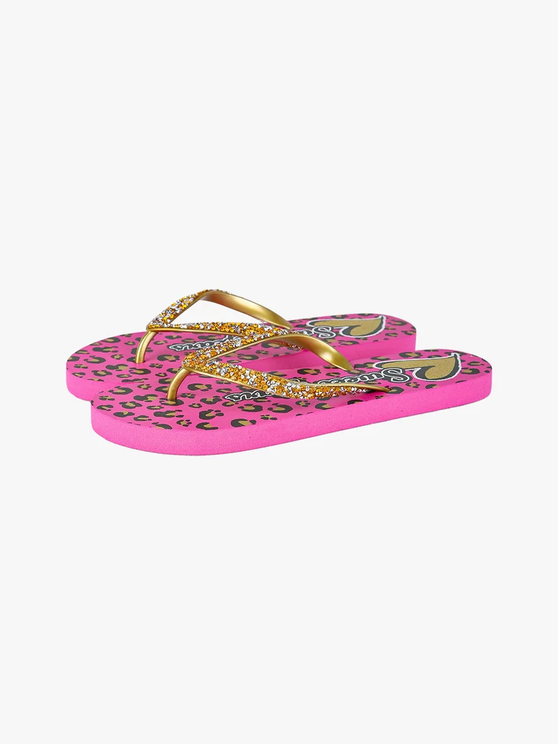 Infradito donna in gomma con strass e pietrine - fucsia