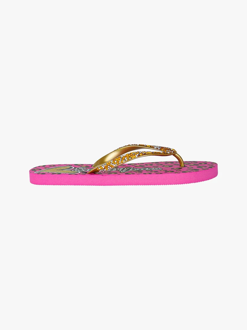 Infradito donna in gomma con strass e pietrine - fucsia