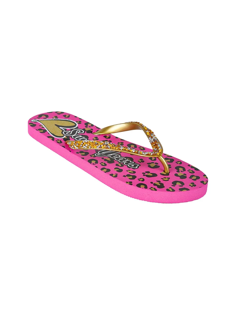 Infradito donna in gomma con strass e pietrine - fucsia
