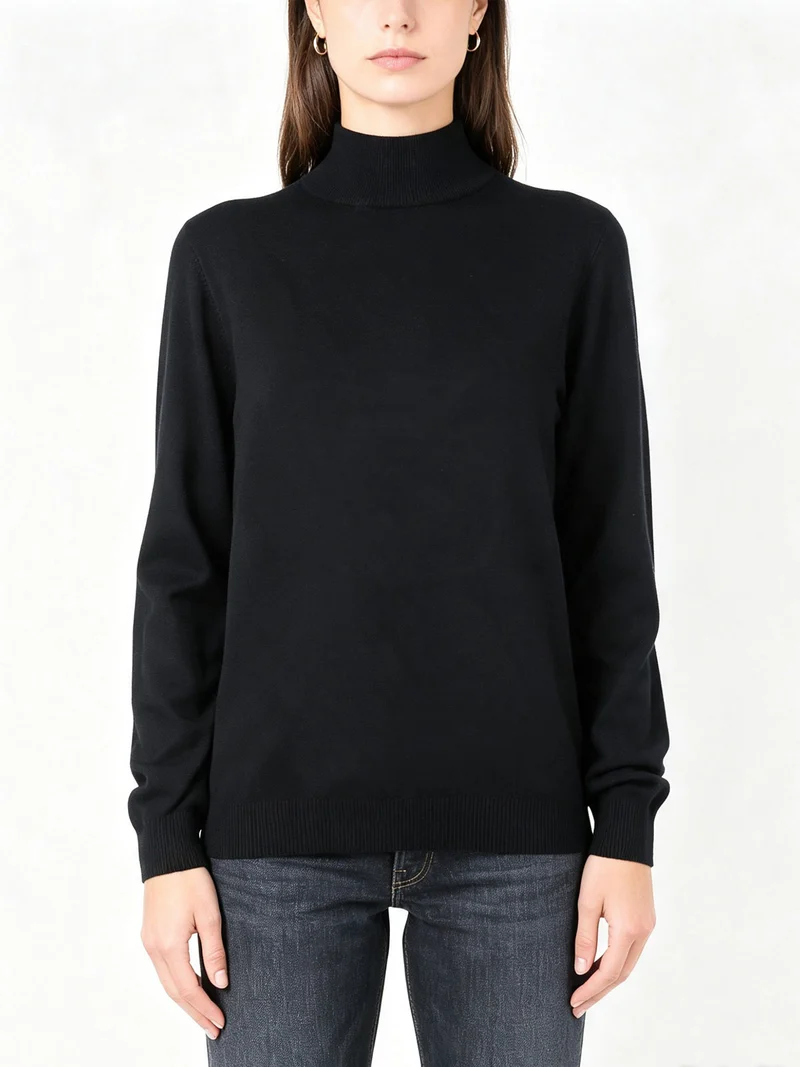 Pullover donna a lupetto in maglia - nero