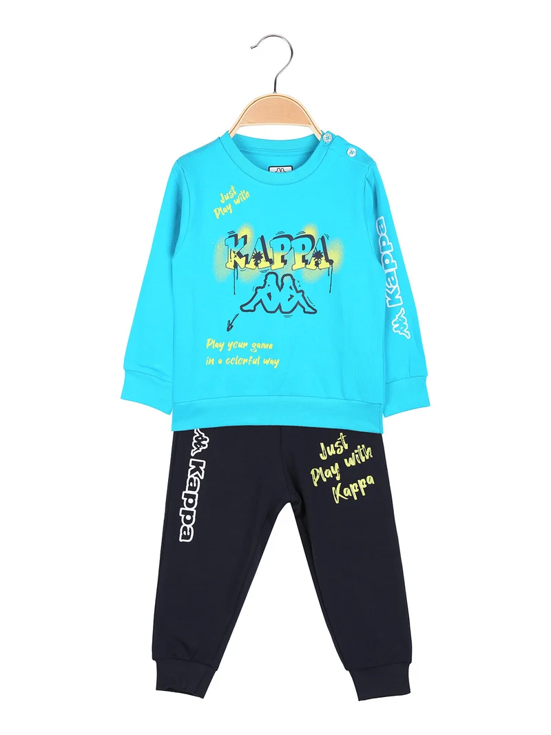 Completo tuta 2 pezzi da neonato con felpa e pantaloni in cotone - turchese