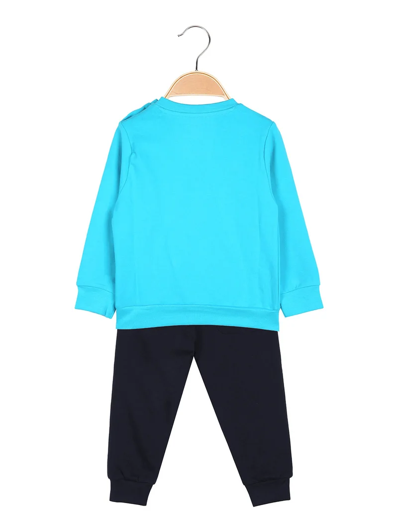 Completo tuta 2 pezzi da neonato con felpa e pantaloni in cotone - turchese
