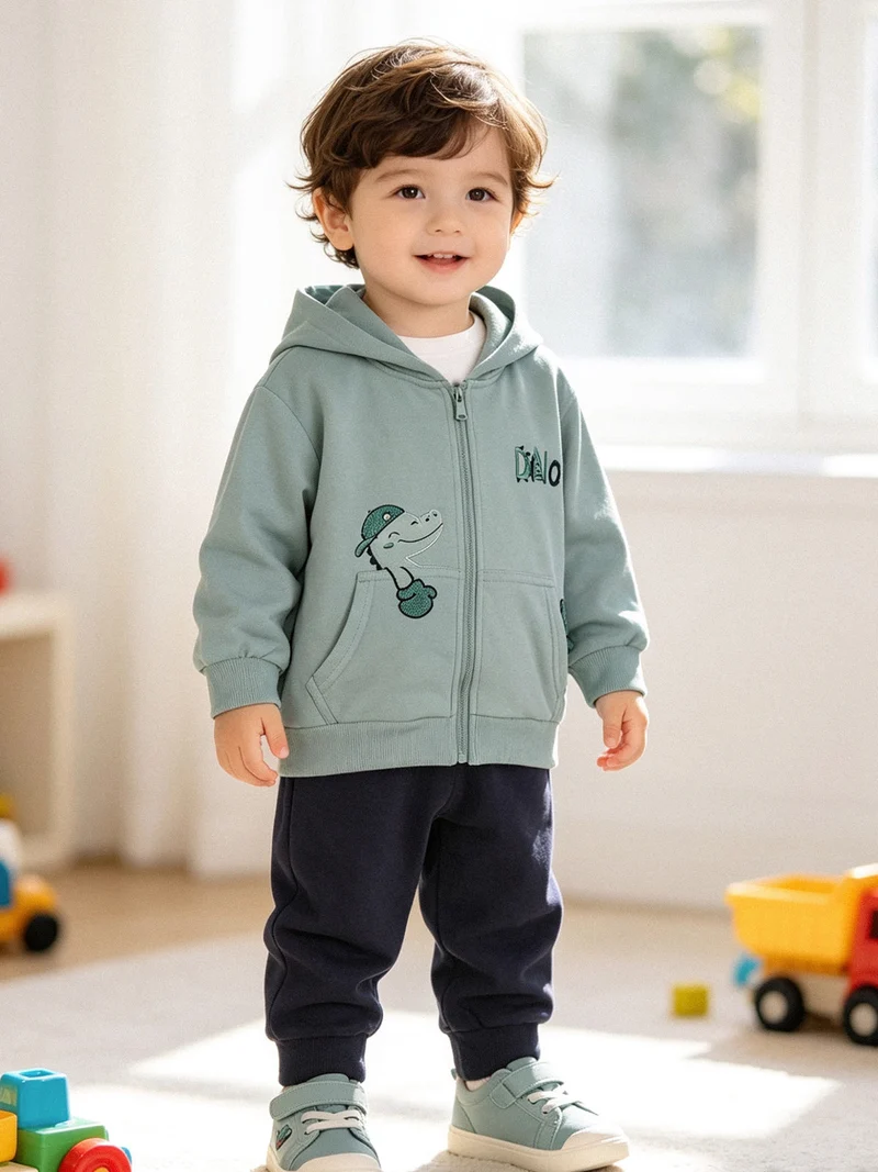 Completo tuta 3 pezzi da neonato con cappuccio e zip - acqua marina