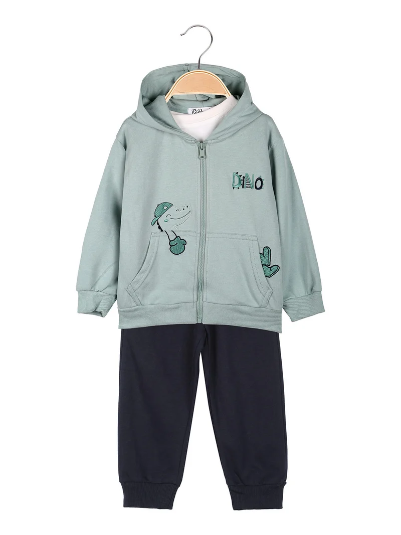 Completo tuta 3 pezzi da neonato con cappuccio e zip - acqua marina
