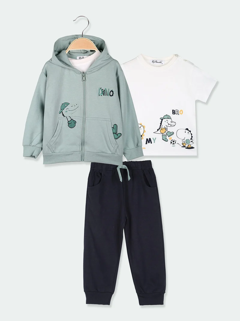 Completo tuta 3 pezzi da neonato con cappuccio e zip - acqua marina