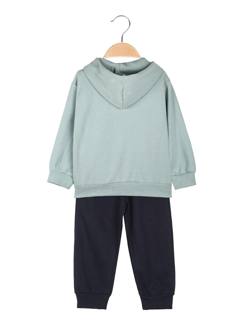 Completo tuta 3 pezzi da neonato con cappuccio e zip - acqua marina