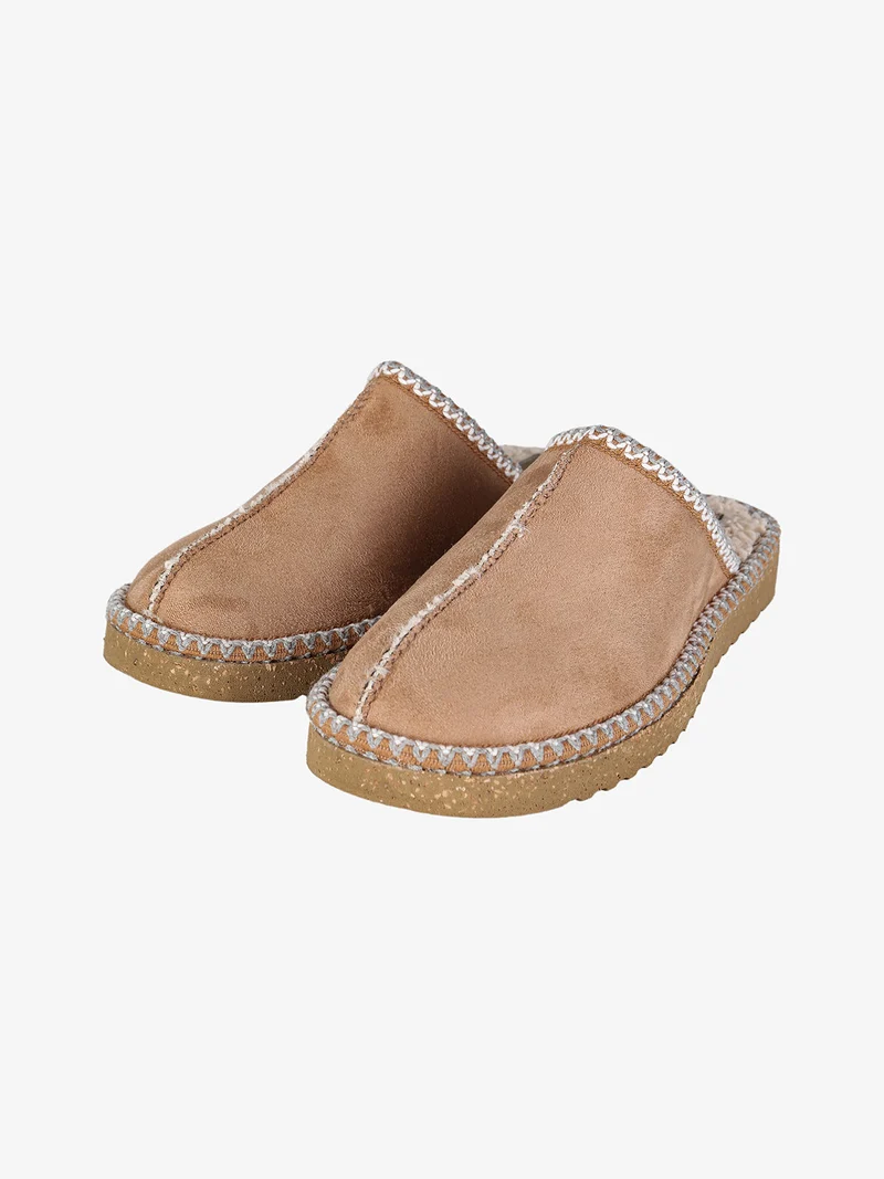 Pantofole donna in tessuto scamosciato - cammello