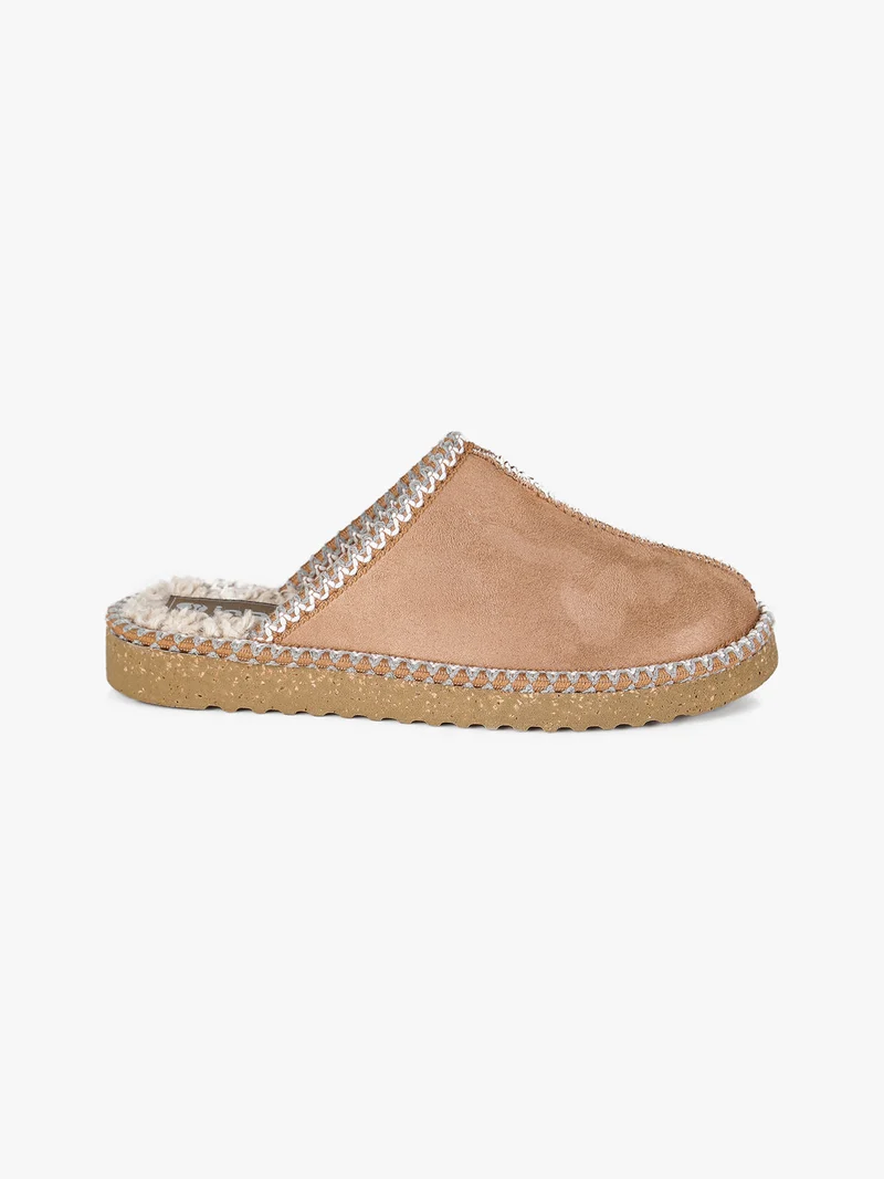 Pantofole donna in tessuto scamosciato - cammello