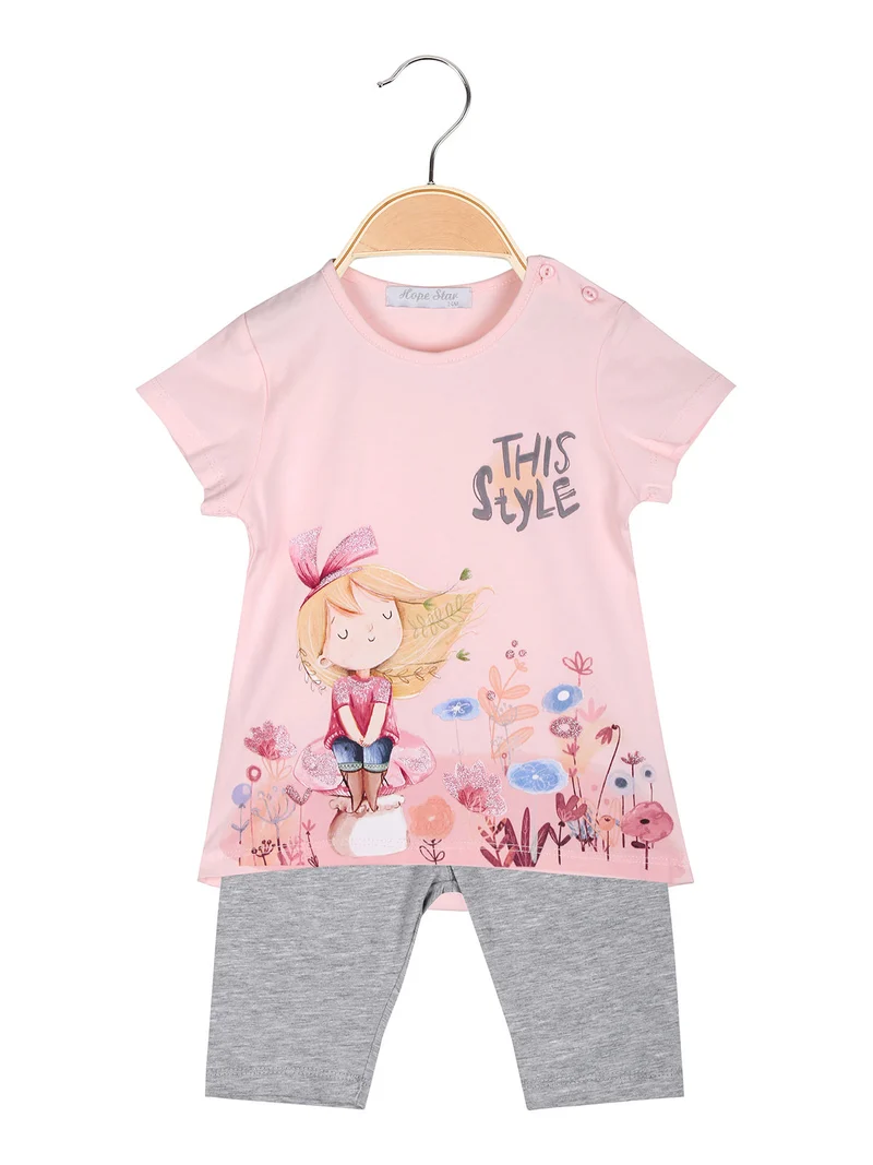 Completo da neonata 2 pezzi con t-shirt e pinocchietti - grigio