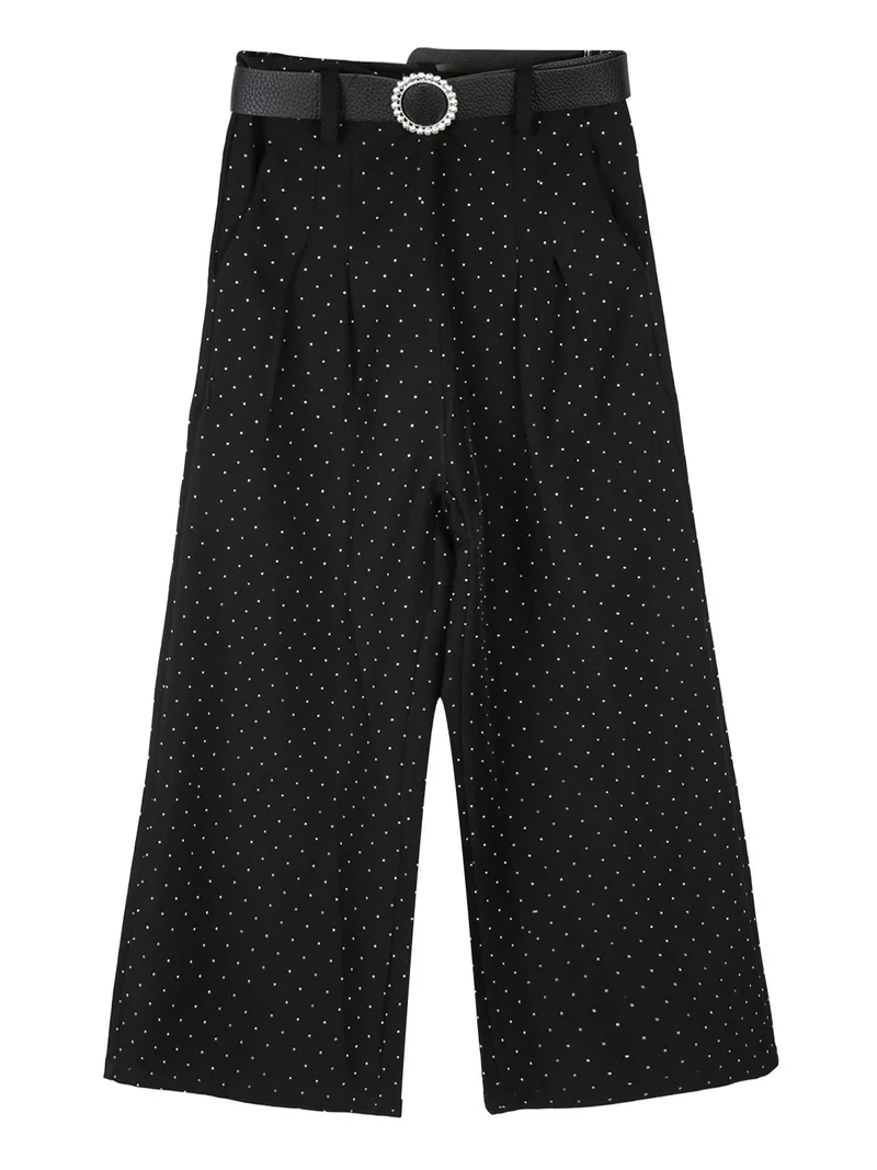 Pantaloni culotte da bambina con strass e cintura - nero