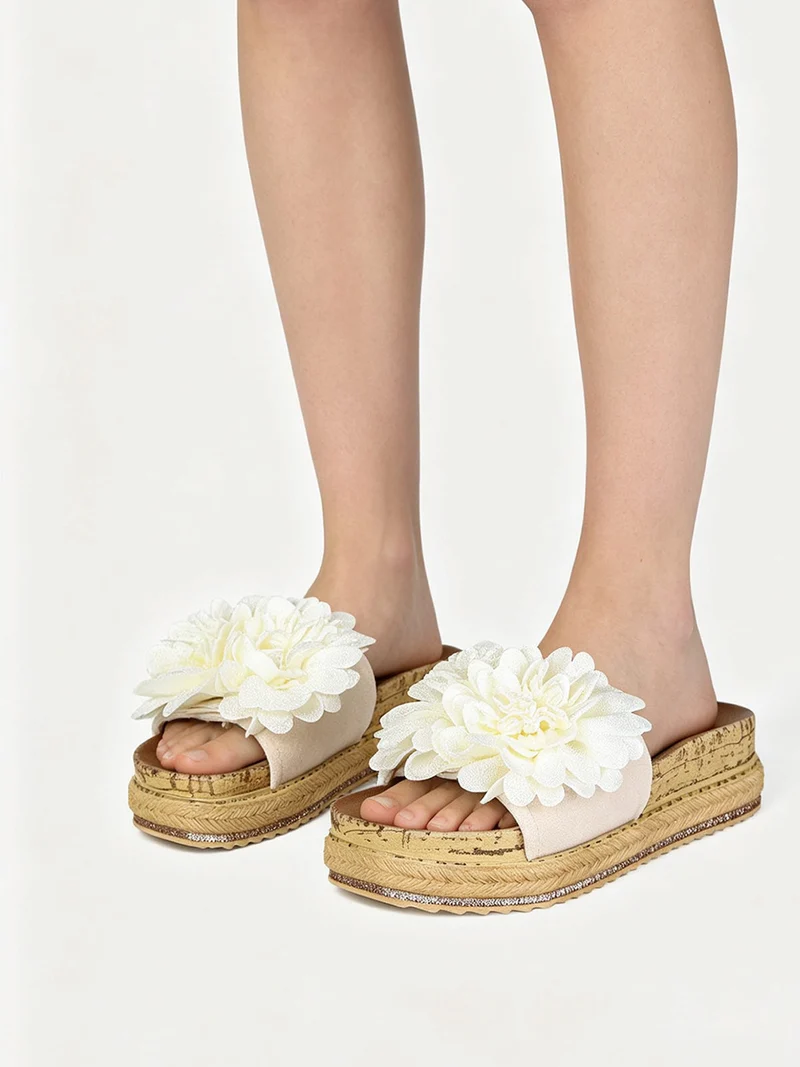 Ciabatte donna con fiore e platform - bianco