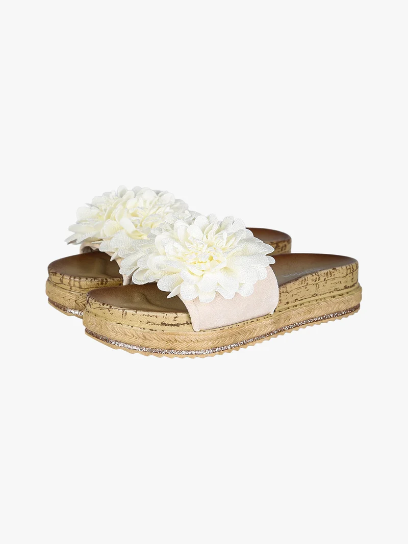 Ciabatte donna con fiore e platform - bianco