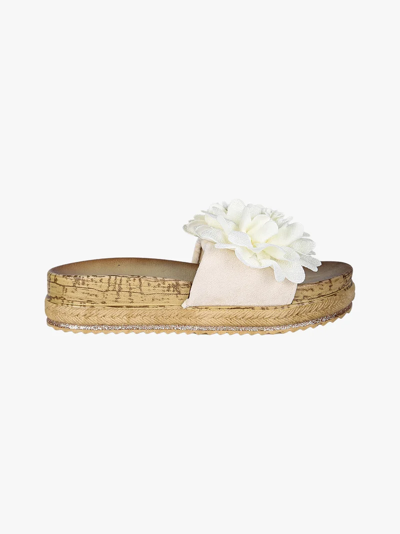Ciabatte donna con fiore e platform - bianco