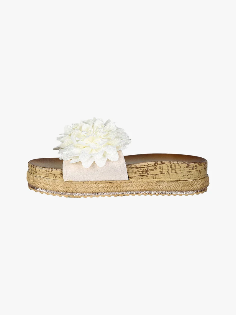 Ciabatte donna con fiore e platform - bianco
