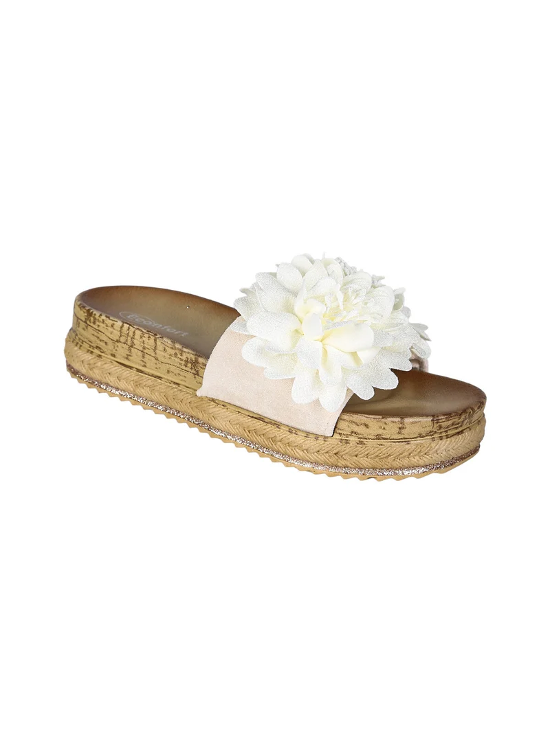 Ciabatte donna con fiore e platform - bianco
