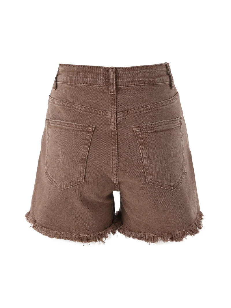 Shorts donna sfrangiati a vita alta - marrone