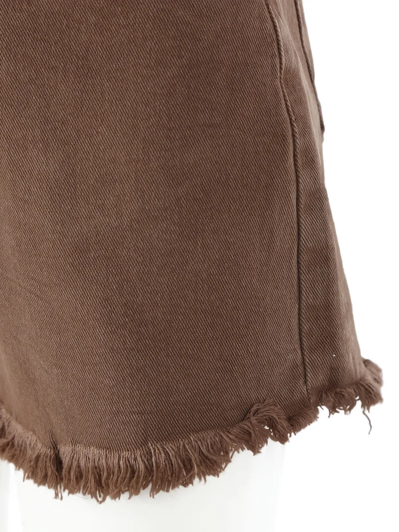 Shorts donna sfrangiati a vita alta - marrone