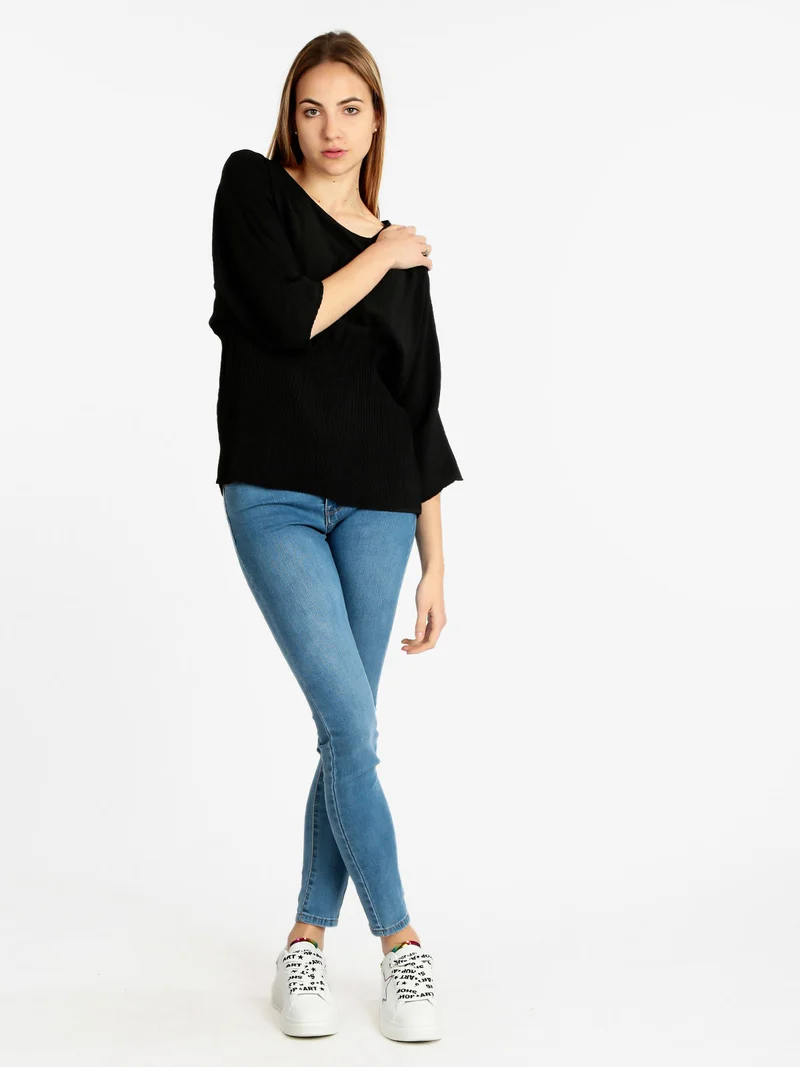 Blusa donna con manica a pipistrello - nero