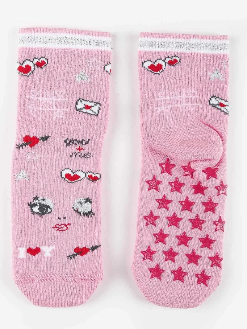 Calze antiscivolo da bambina con stampe - rosa