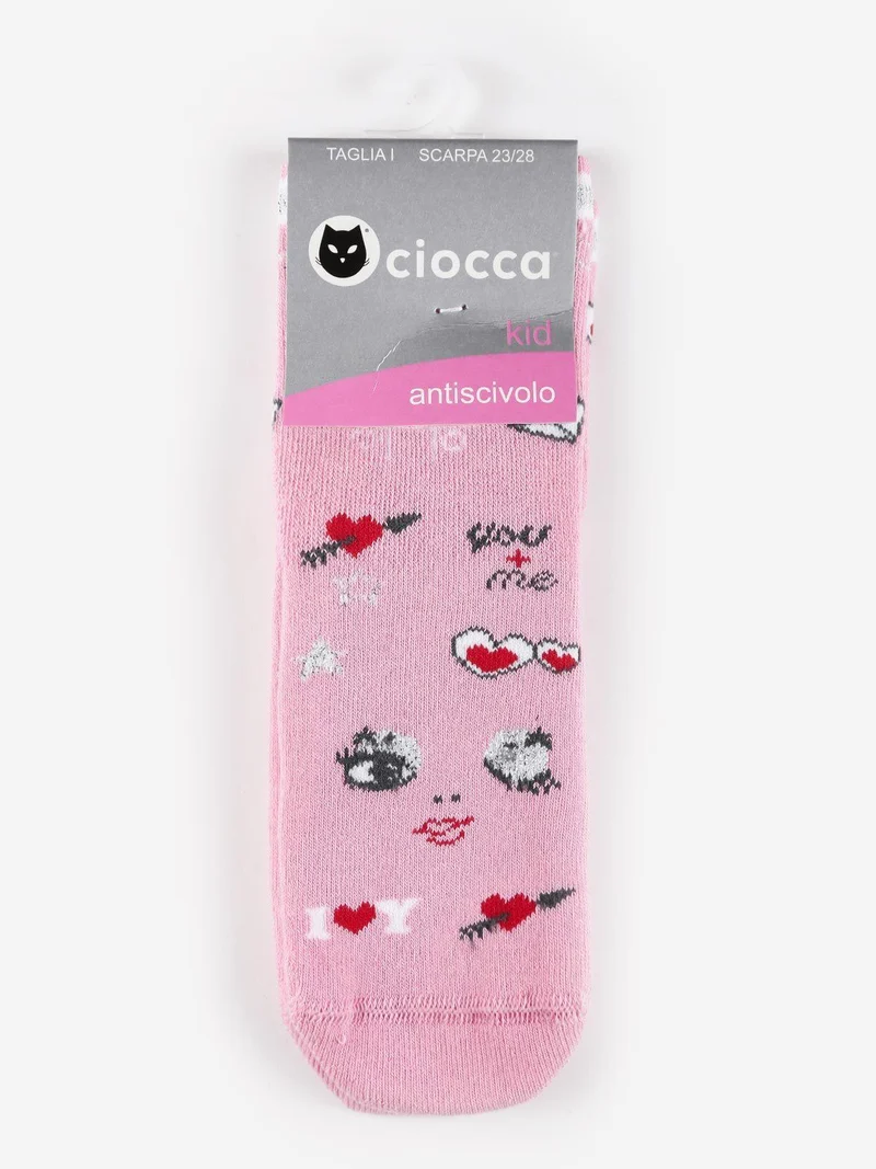 Calze antiscivolo da bambina con stampe - rosa