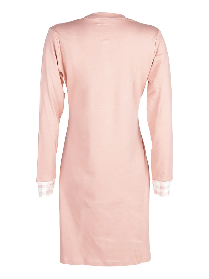 Camicia da notte donna a maniche lunghe in cotone interlock con disegni - albicocca