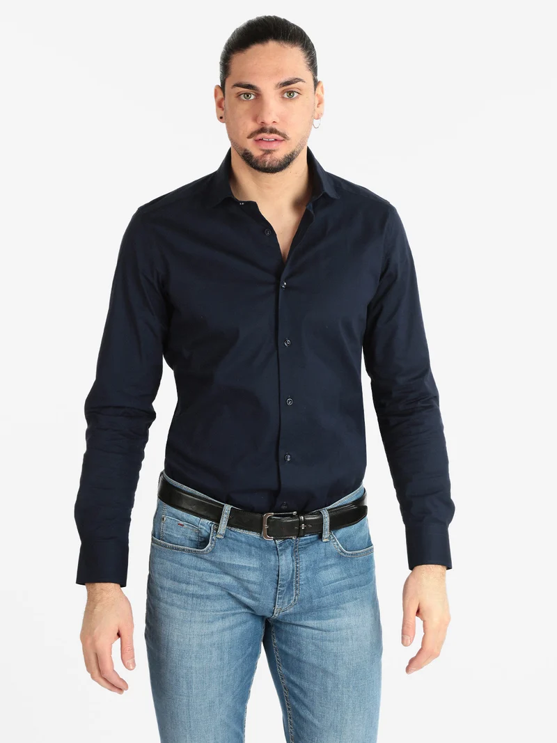 Camicia classica da uomo slim fit - blu scuro