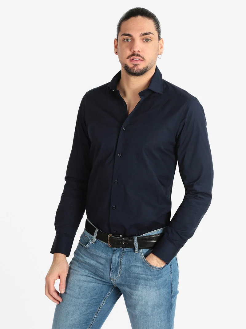 Camicia classica da uomo slim fit - blu scuro