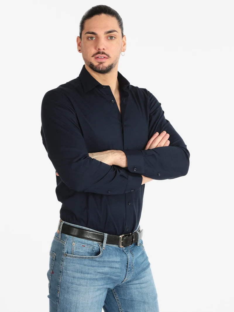 Camicia classica da uomo slim fit - blu scuro
