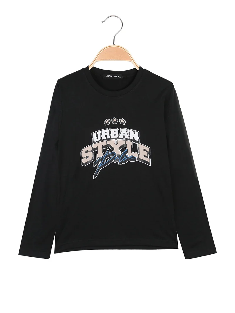 T-shirt da bambino a maniche lunghe con stampa - nero