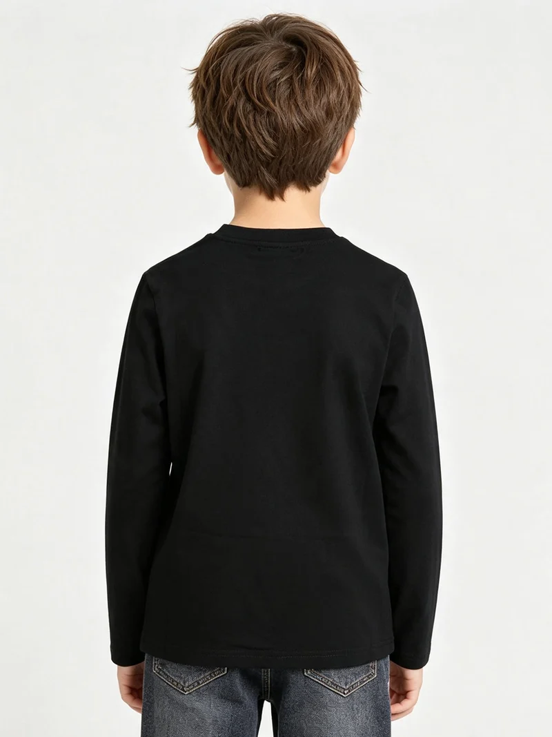 T-shirt da bambino a maniche lunghe con stampa - nero