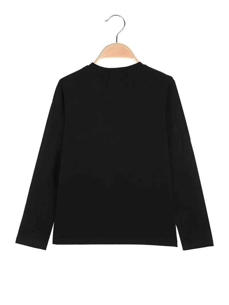 T-shirt da bambino a maniche lunghe con stampa - nero