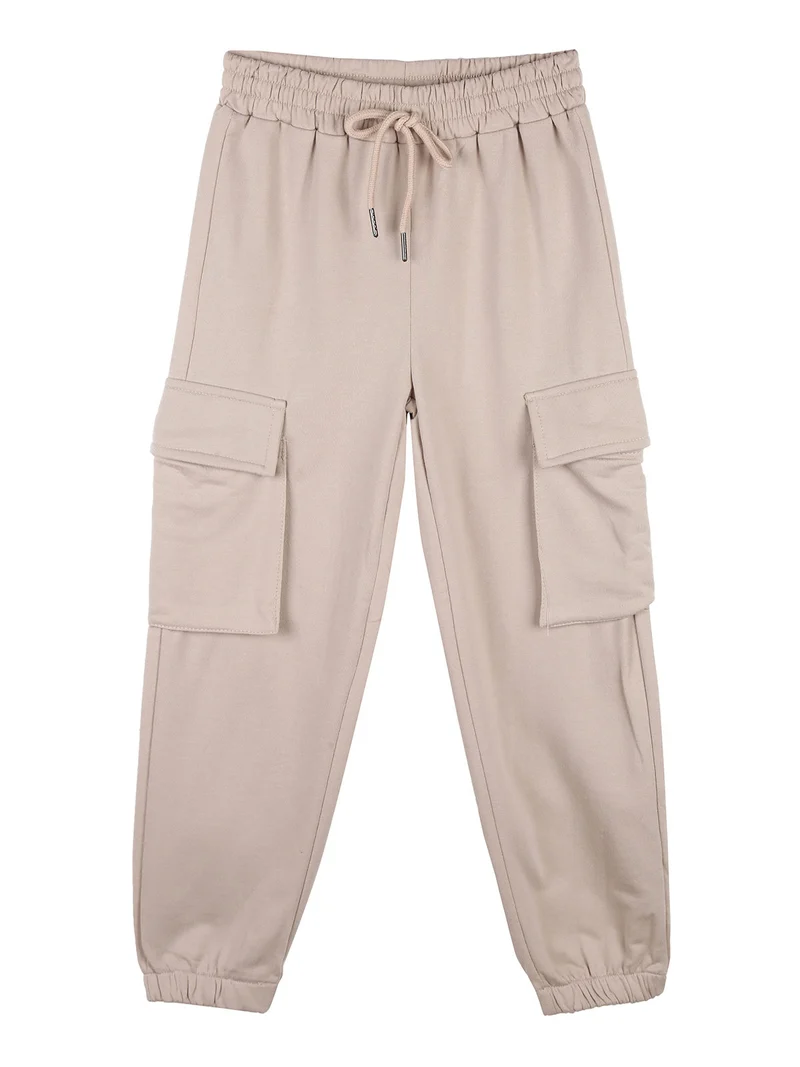 Pantaloni tuta da bambina con tasconi laterali e polsini - khaki