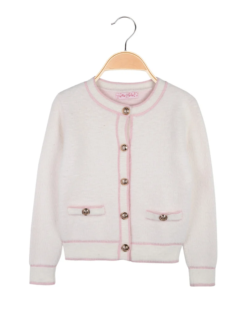 Cardigan da bambina in ecopelo con bottoni - panna