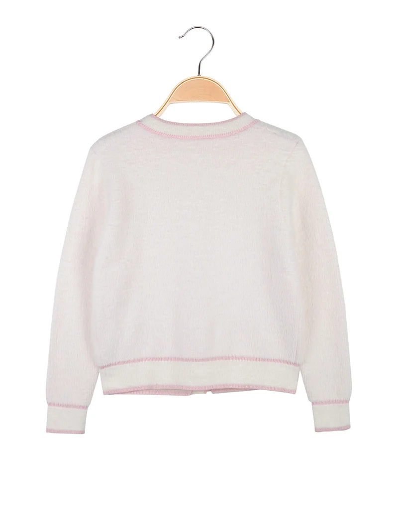 Cardigan da bambina in ecopelo con bottoni - panna
