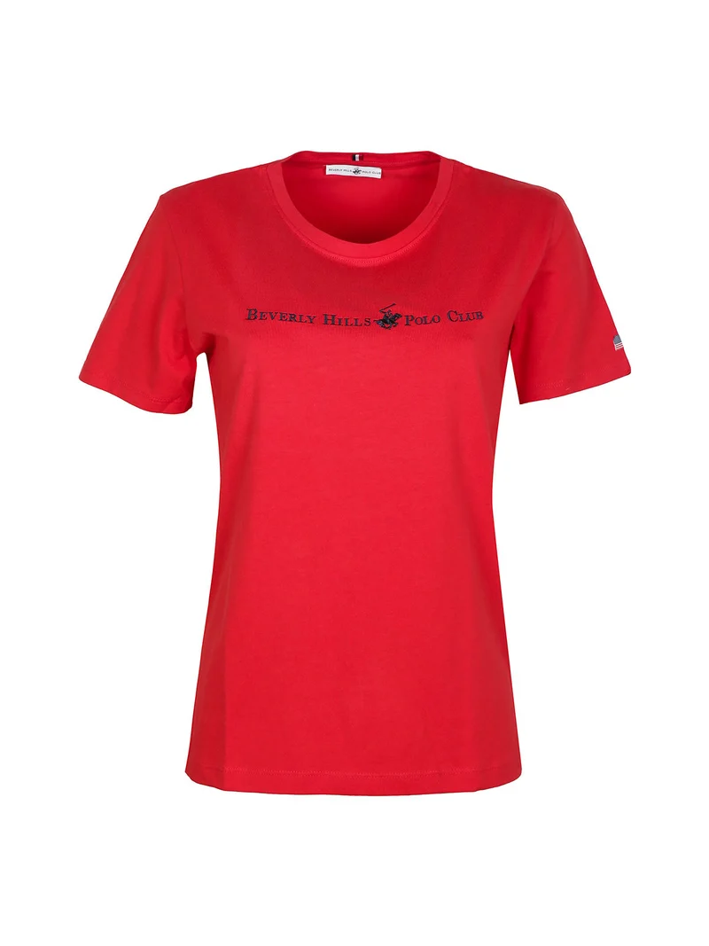 T-shirt donna manica corta con scritta - rosso