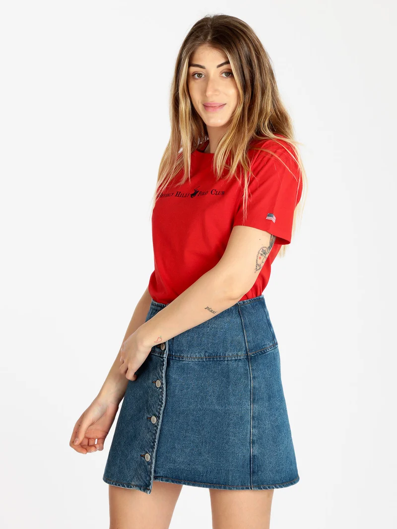 T-shirt donna manica corta con scritta - rosso