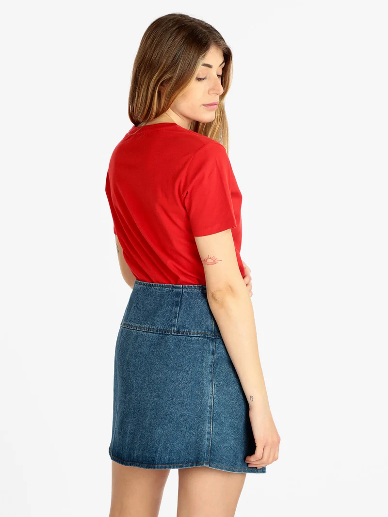 T-shirt donna manica corta con scritta - rosso