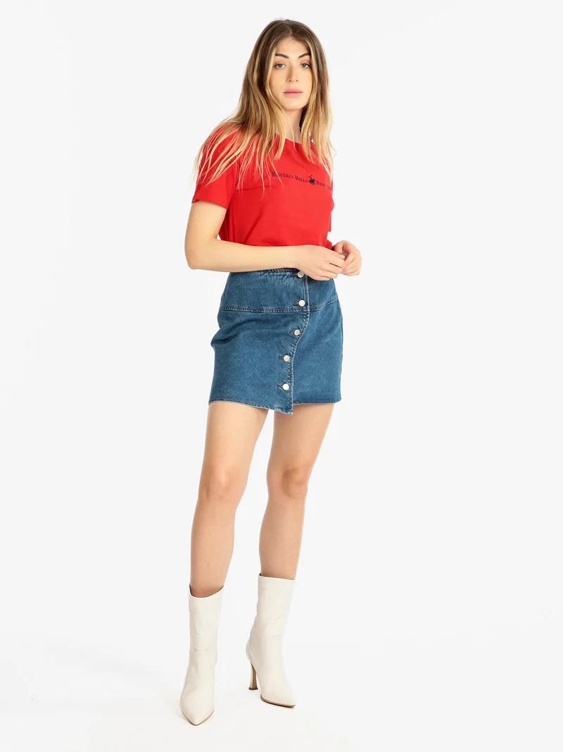 T-shirt donna manica corta con scritta - rosso