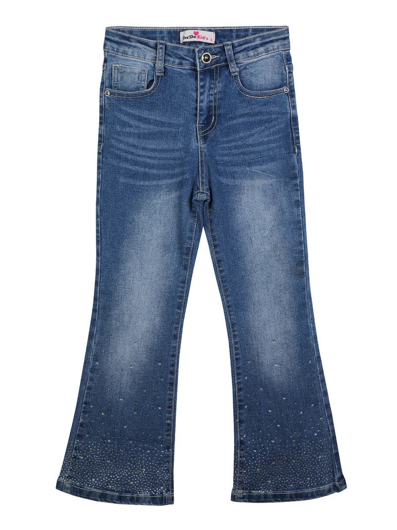 Jeans da bambina a zampa con strass decorativi - jeans