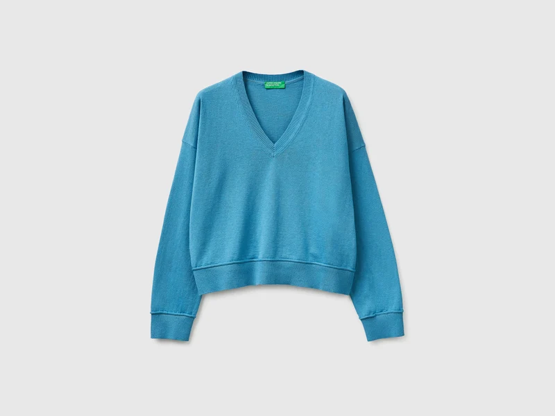 Pullover mit V-Ausschnitt aus Baumwolle und Wolle