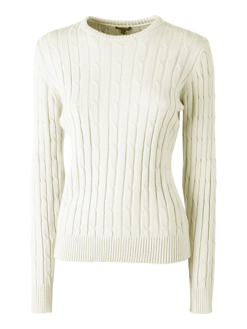 Maglione girocollo da donna a trecce - panna