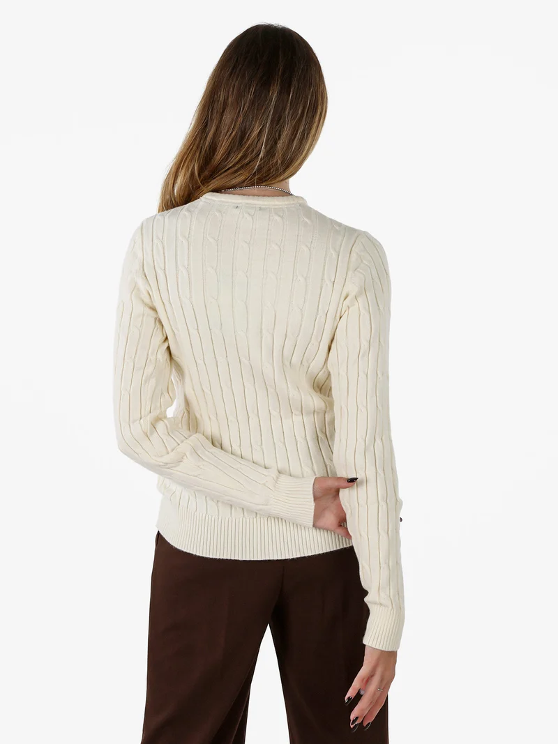 Maglione girocollo da donna a trecce - panna