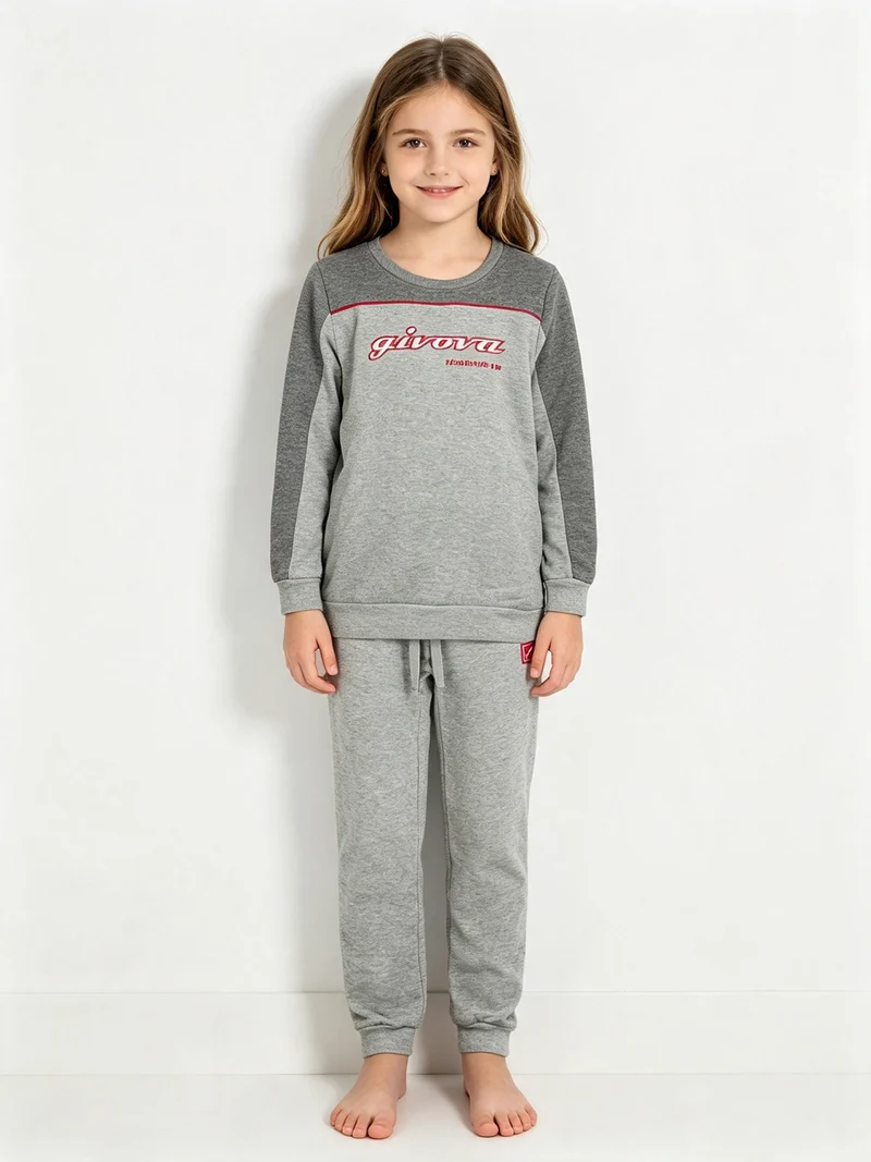 Completo tuta felpata 2 pezzi da bambina - grigio