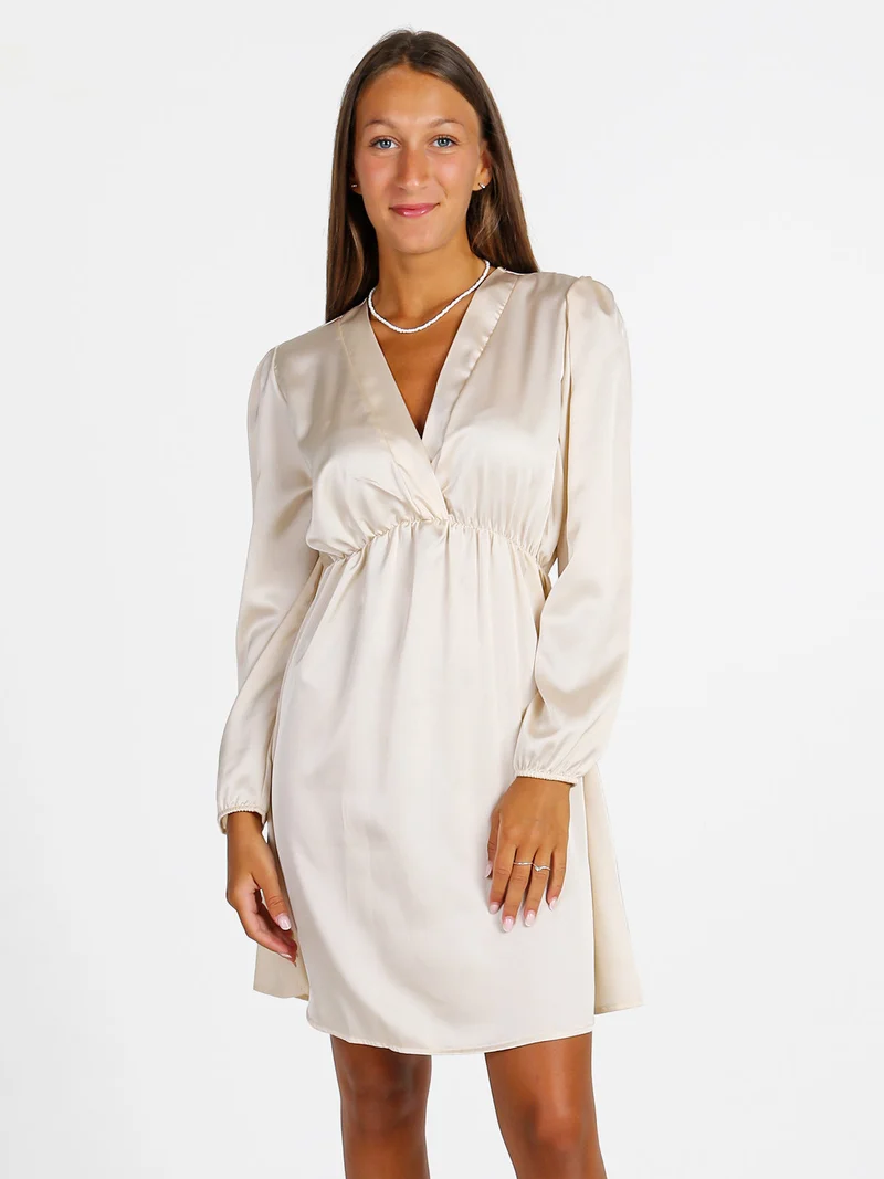 Vestito donna a maniche lunghe con scollo a V - beige