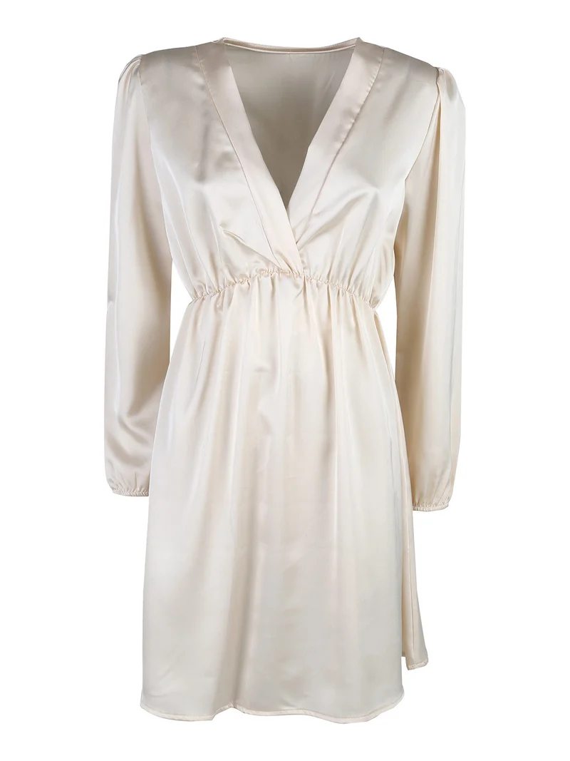 Vestito donna a maniche lunghe con scollo a V - beige
