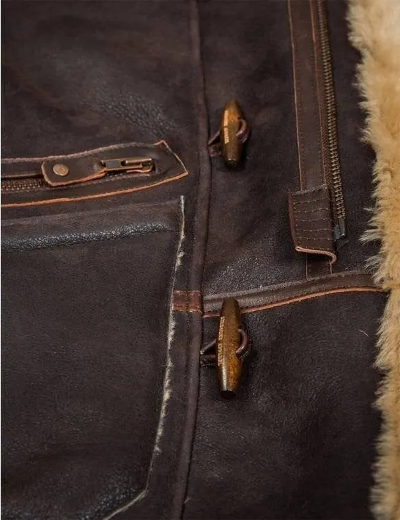 Herren Parka B-7 | Lammfell | Abnehmbare Kapuze mit Waschbärfell | Winterjacke