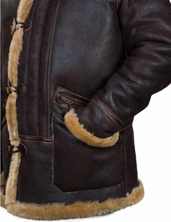 Herren Parka B-7 | Lammfell | Abnehmbare Kapuze mit Waschbärfell | Winterjacke