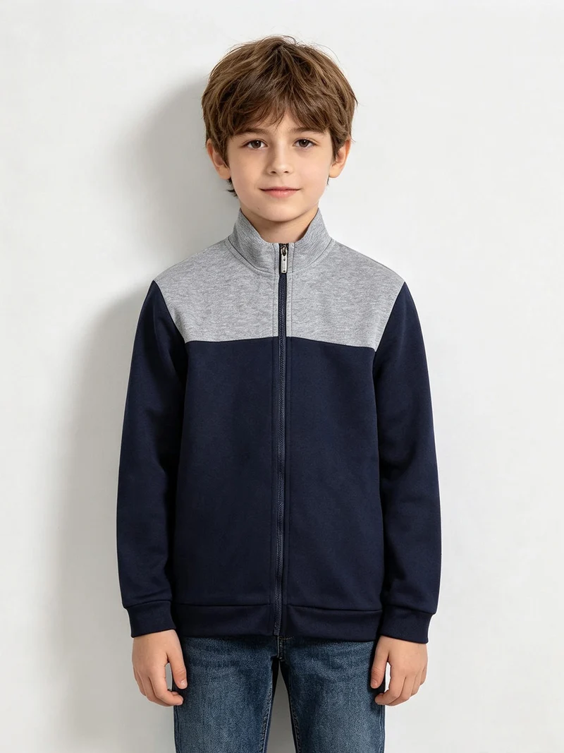 Felpa da bambino full zip con strisce sulle maniche - blu scuro
